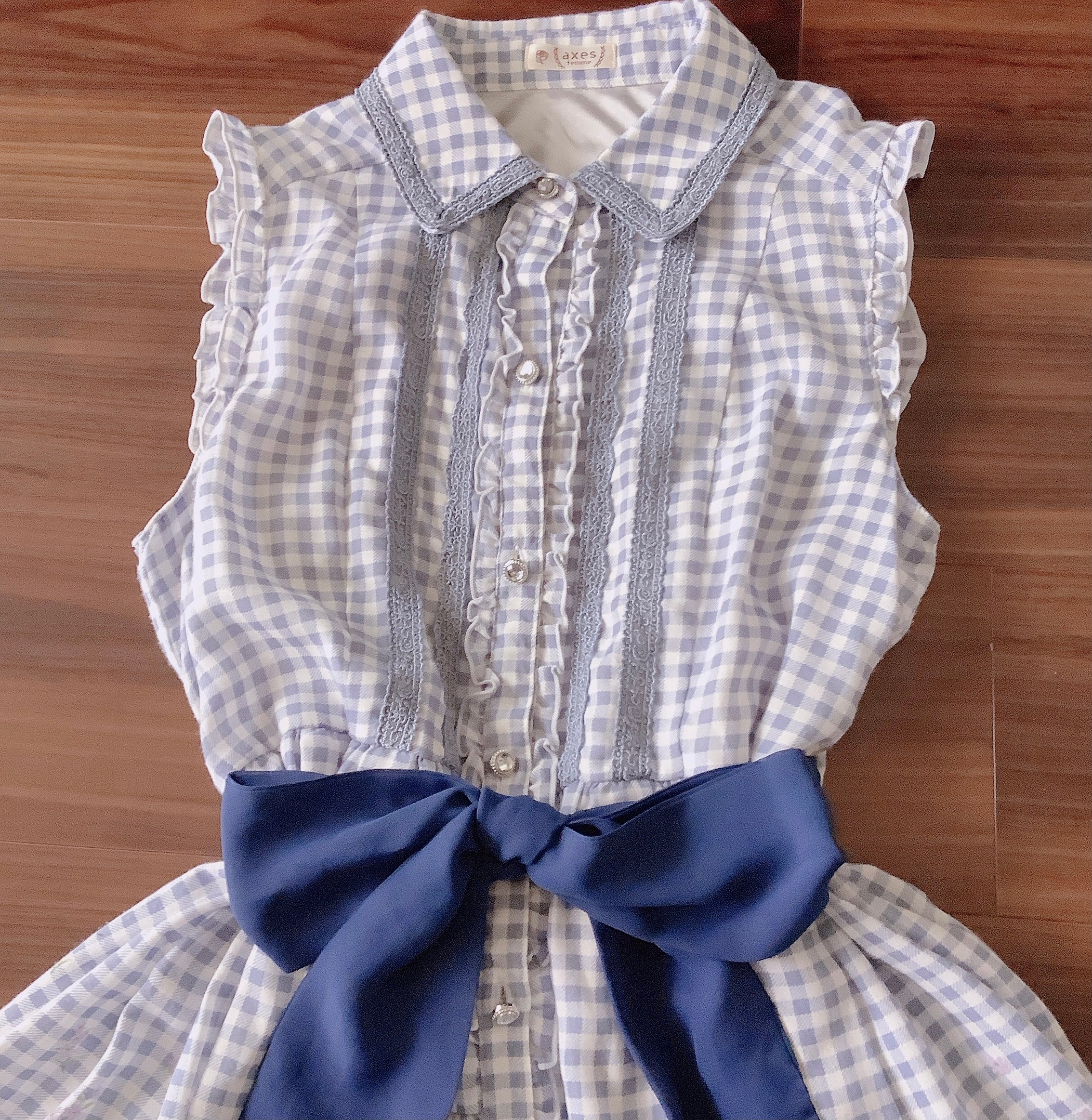 axes femme Blue Rose & Ribbon Check Dress