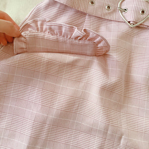 Ank Rouge Pink Glen Check Heart Belted Skirt