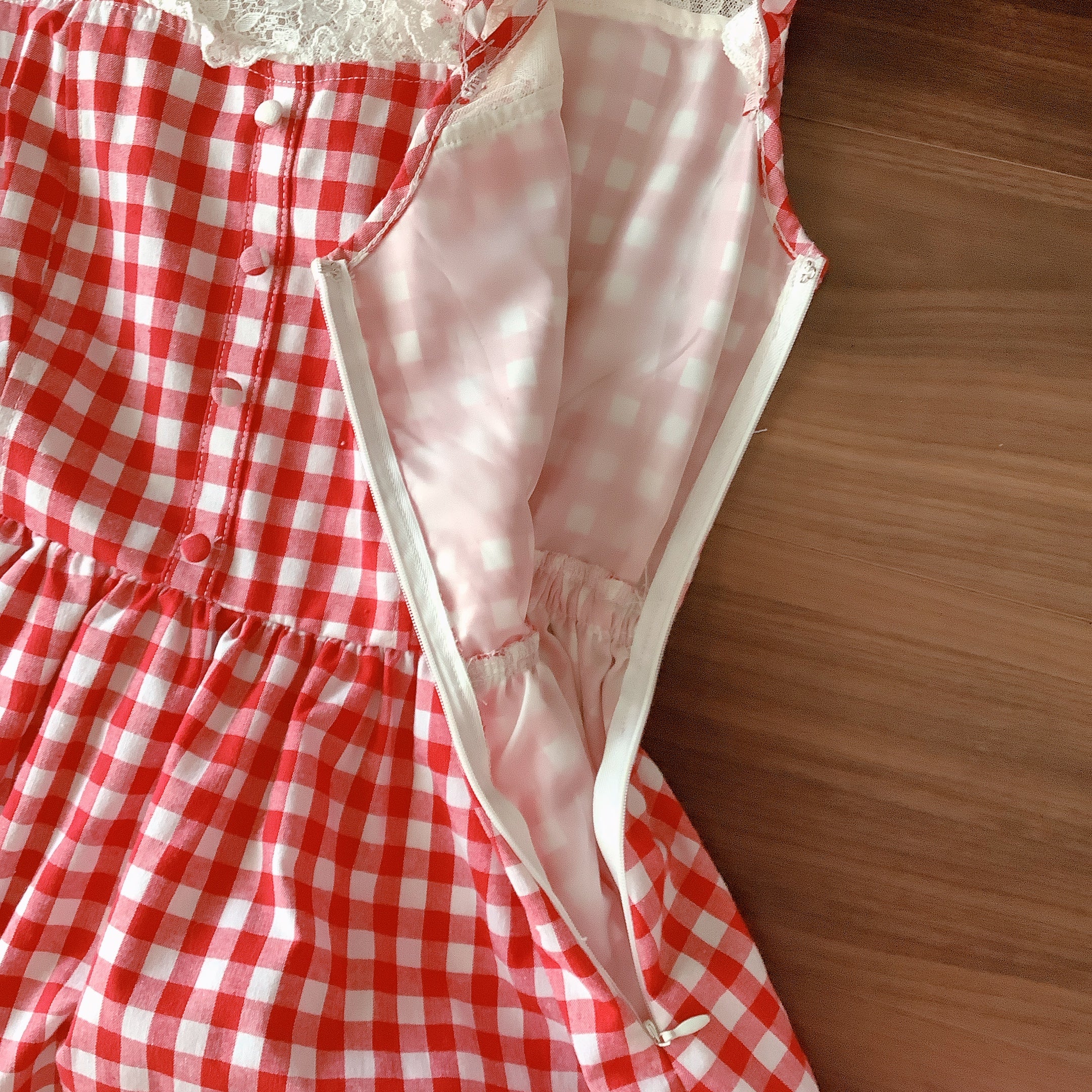 LIZ LISA Strawberry Red Gingham Check Off-Shoulder Dress