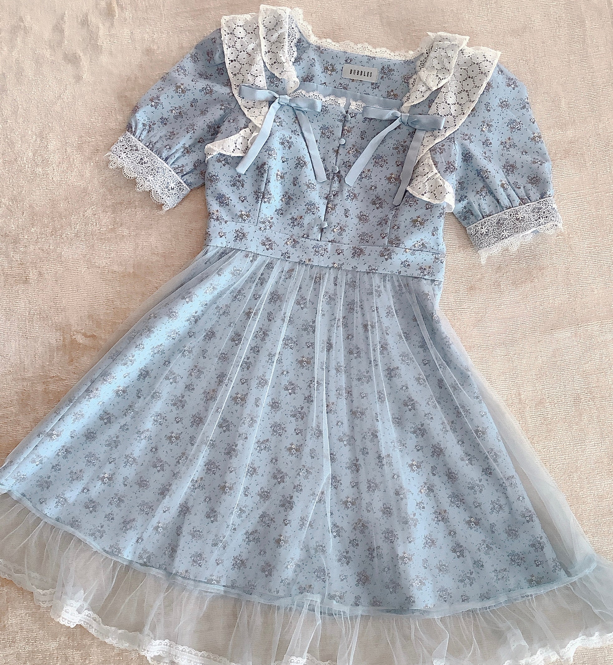 BUBBLES Blue Gingham Check Tulle Dress