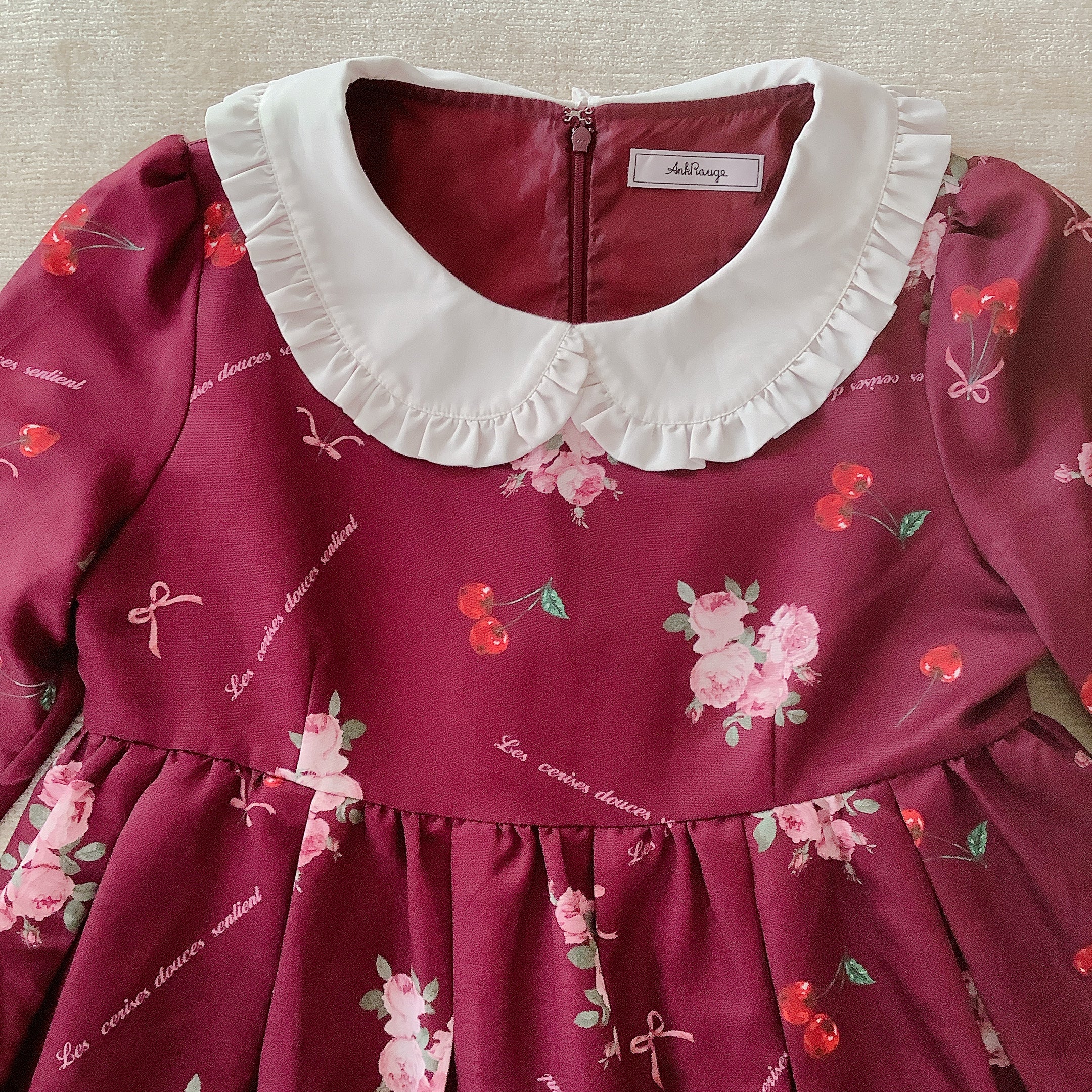 Ank Rouge Rose x Cherry Long Sleeve Baby Doll Dress