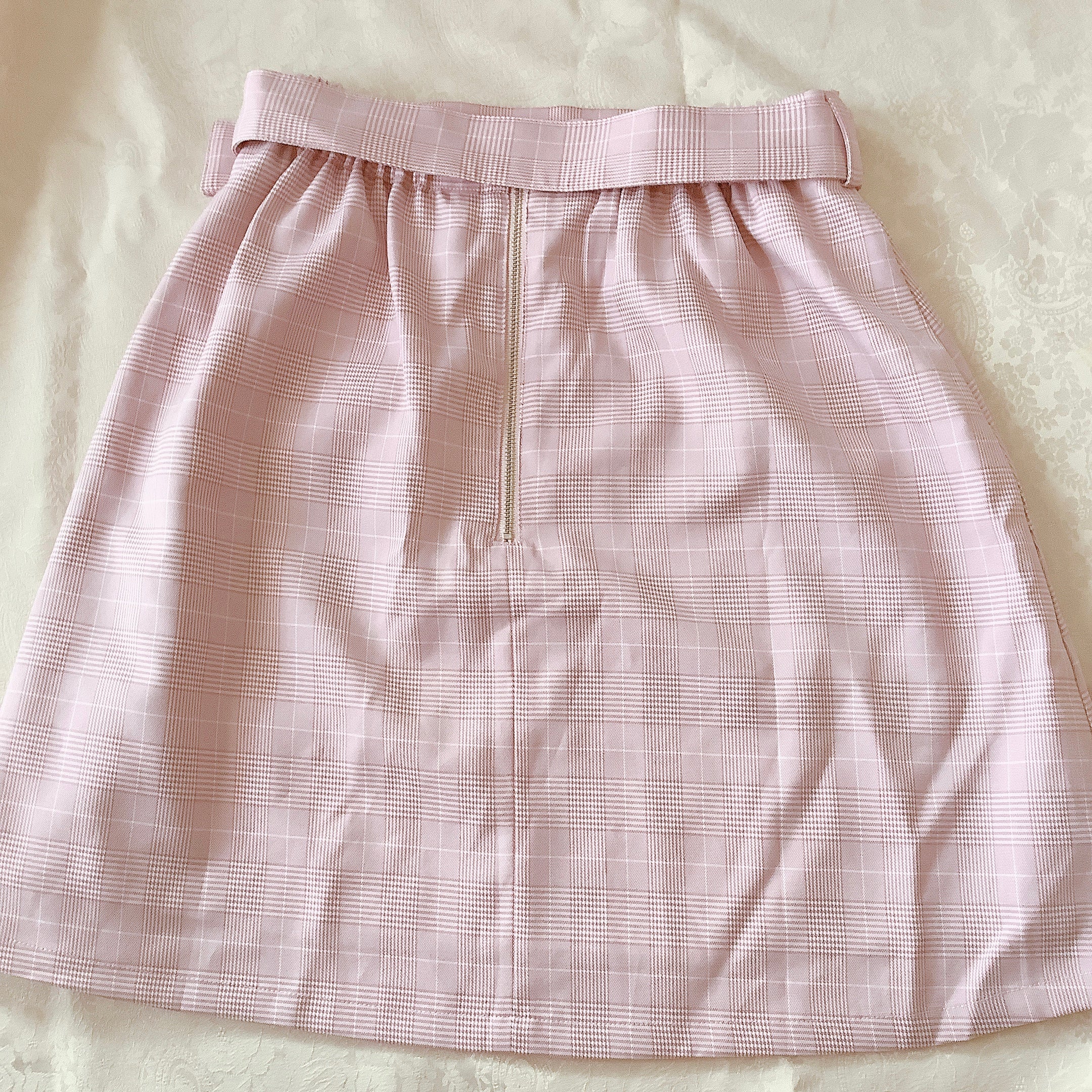 Ank Rouge Pink Glen Check Heart Belted Skirt