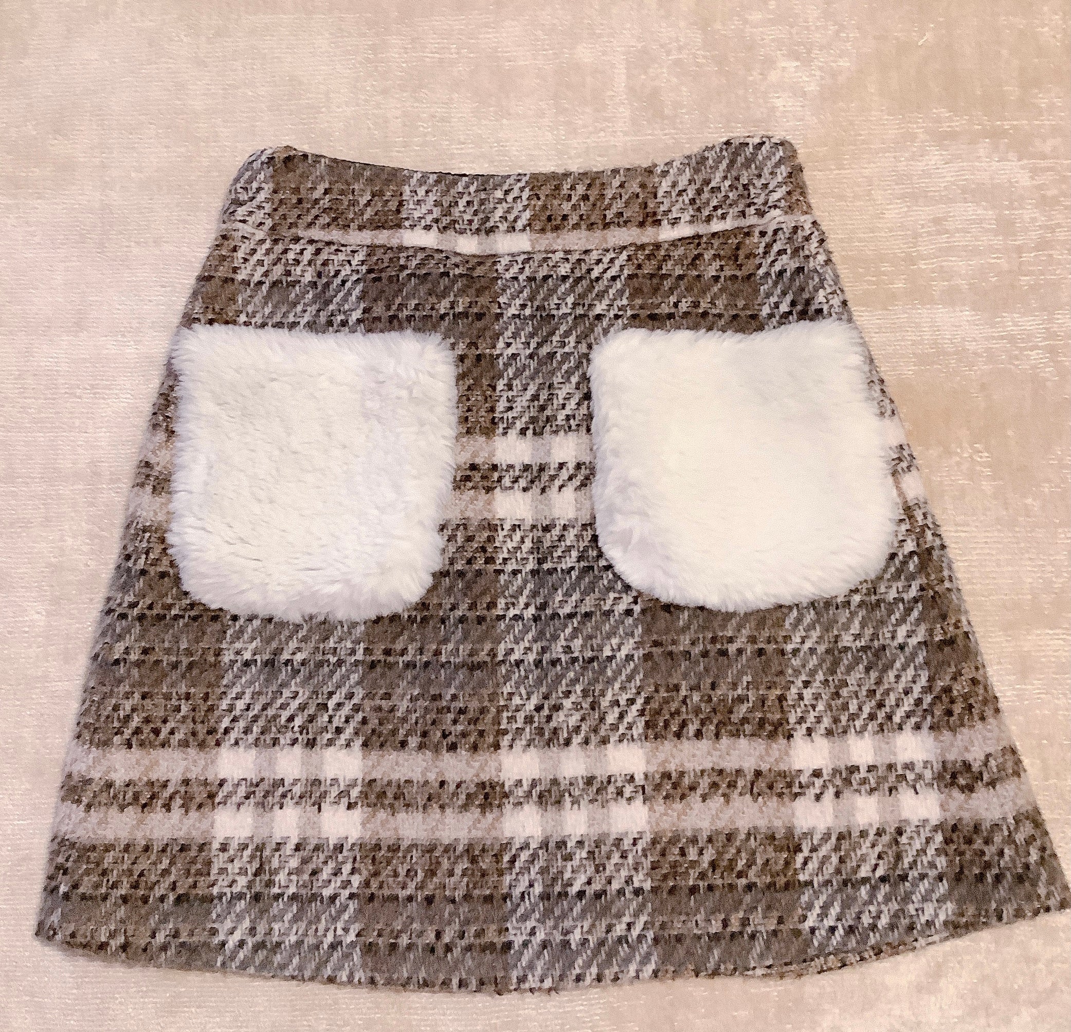 Honey Cinnamon Fur Pocket Check Mini Skirt