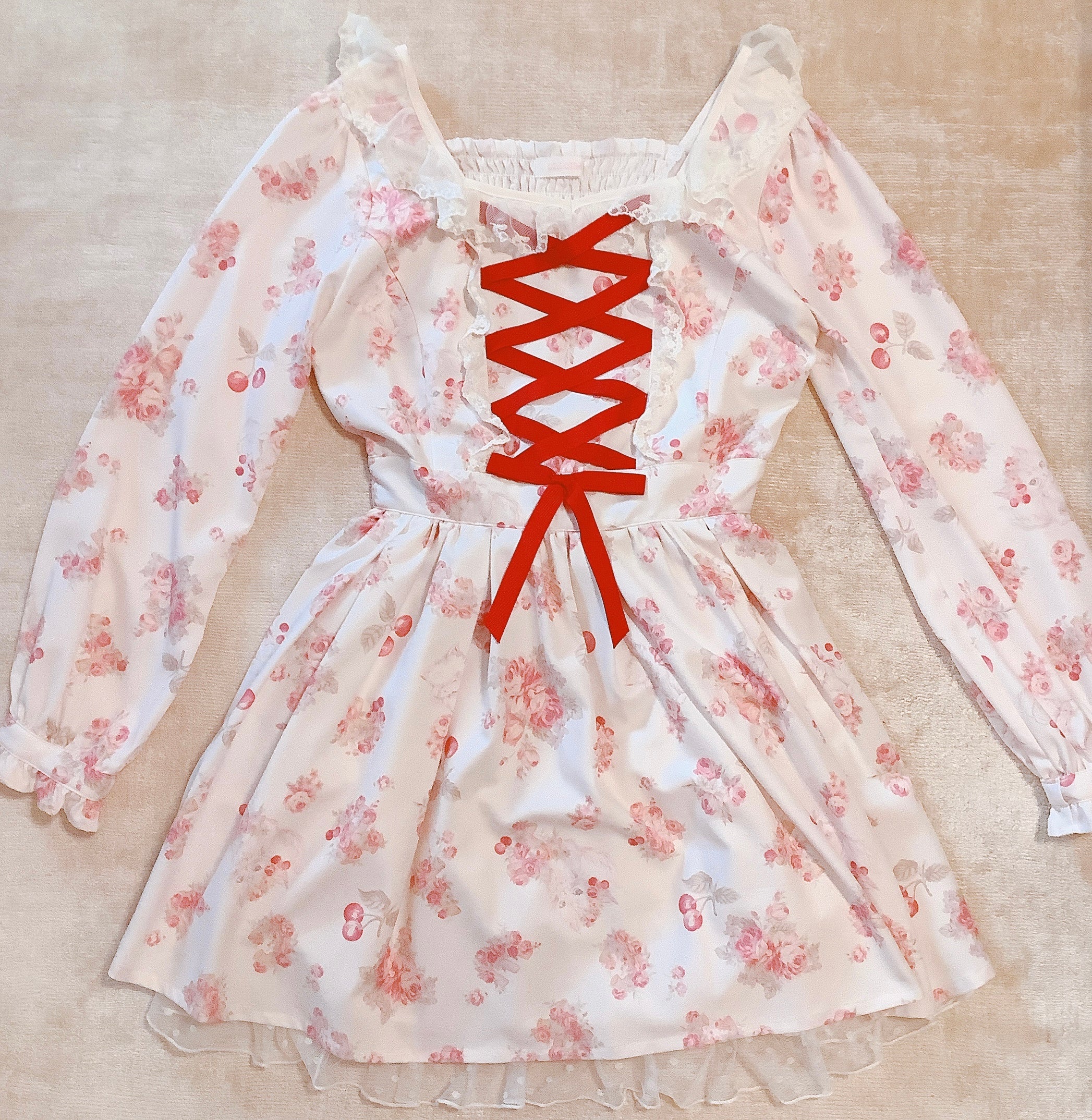 LIZ LISA Red Ribbon Cherry Cat Dress