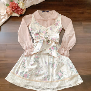 Fint Floral Ivory Jumper Dress w/ Brown Blouse Set