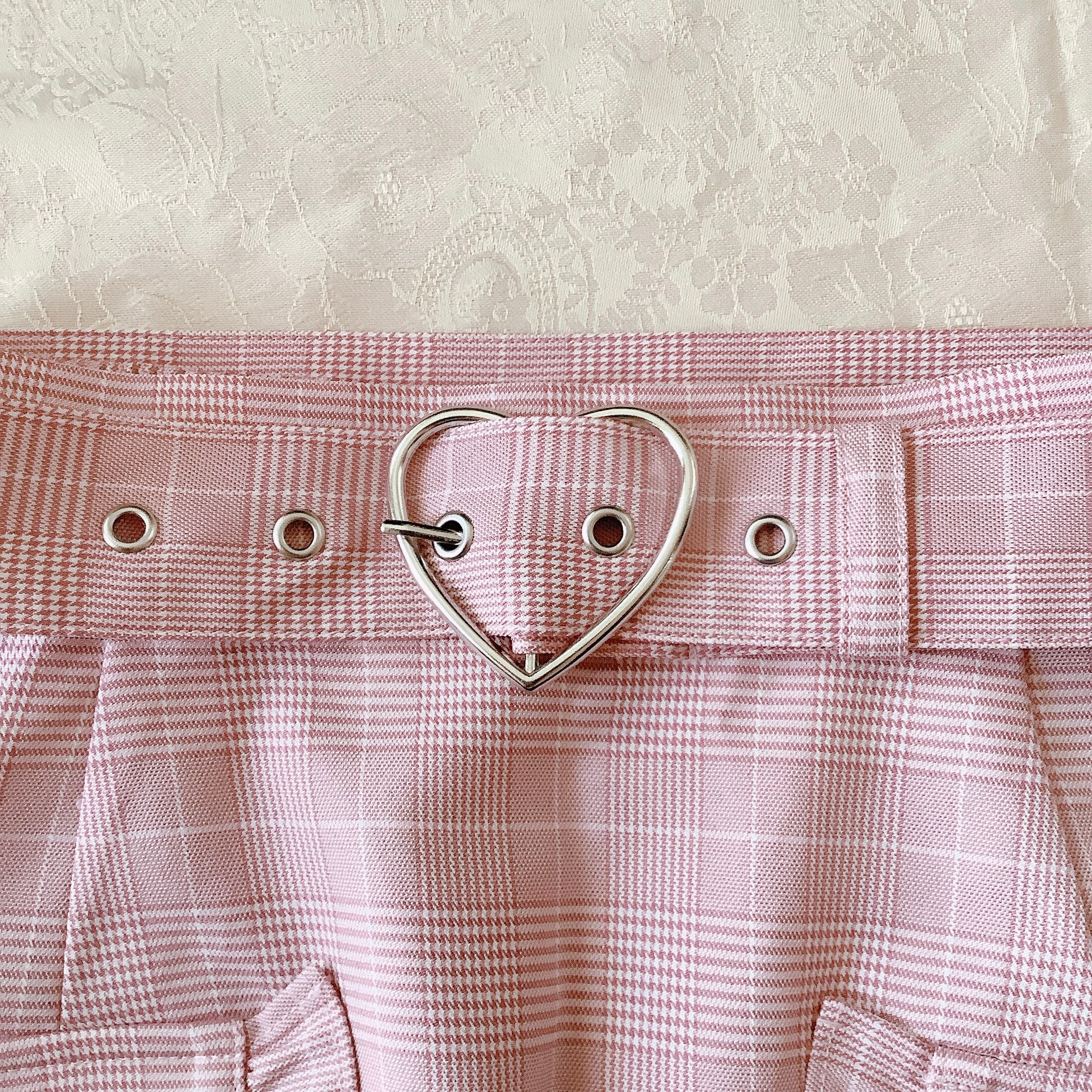 Ank Rouge Pink Glen Check Heart Belted Skirt