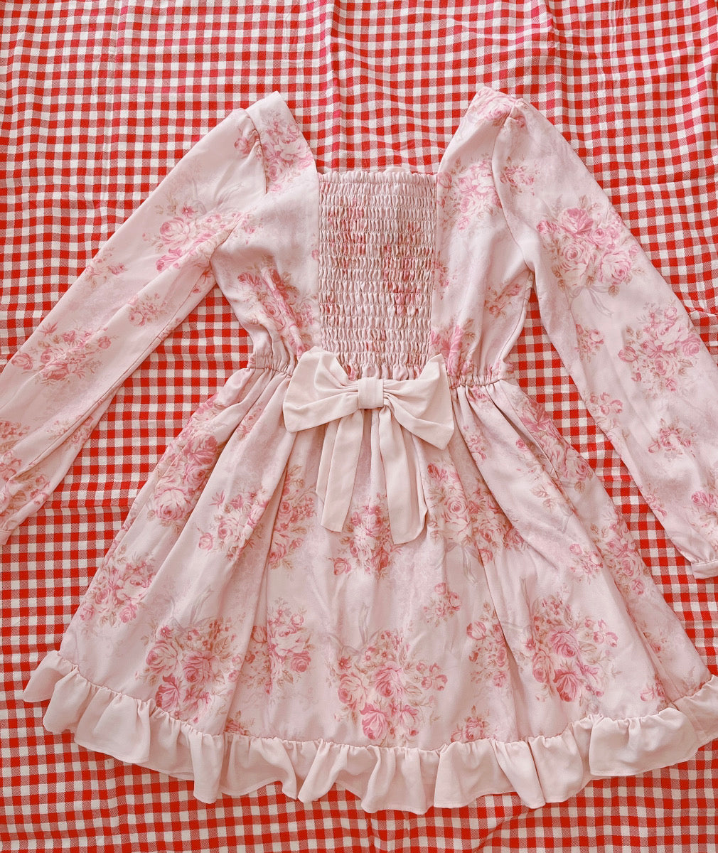 LIZ LISA Rose Pattern Long Sleeve Girly Dress