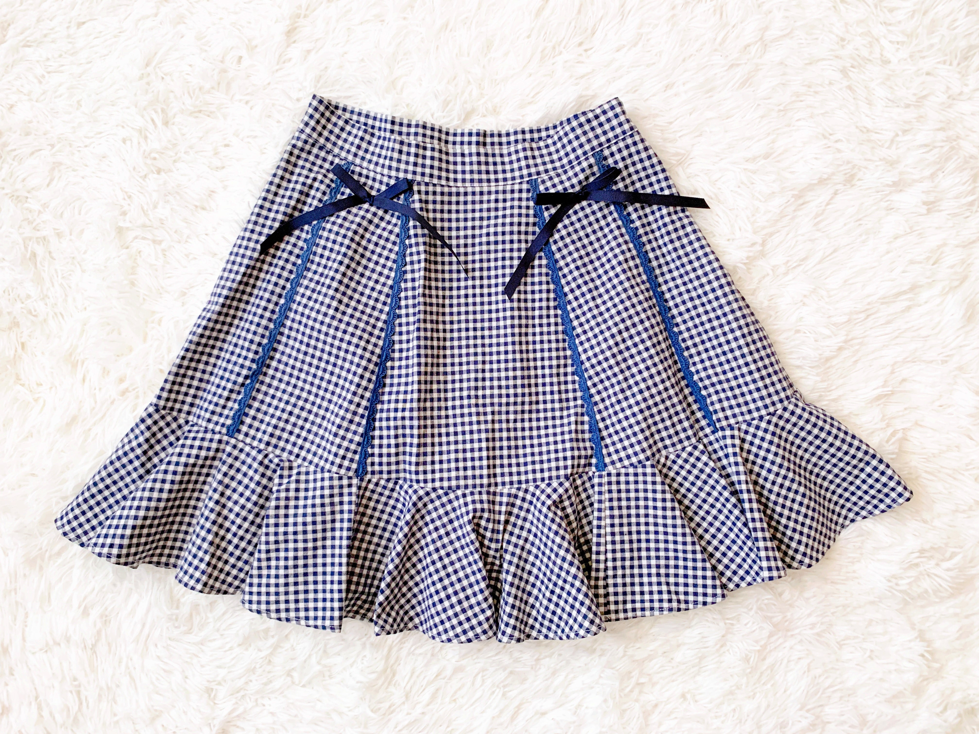 evelyn Gingham Check Skirt (Blue)