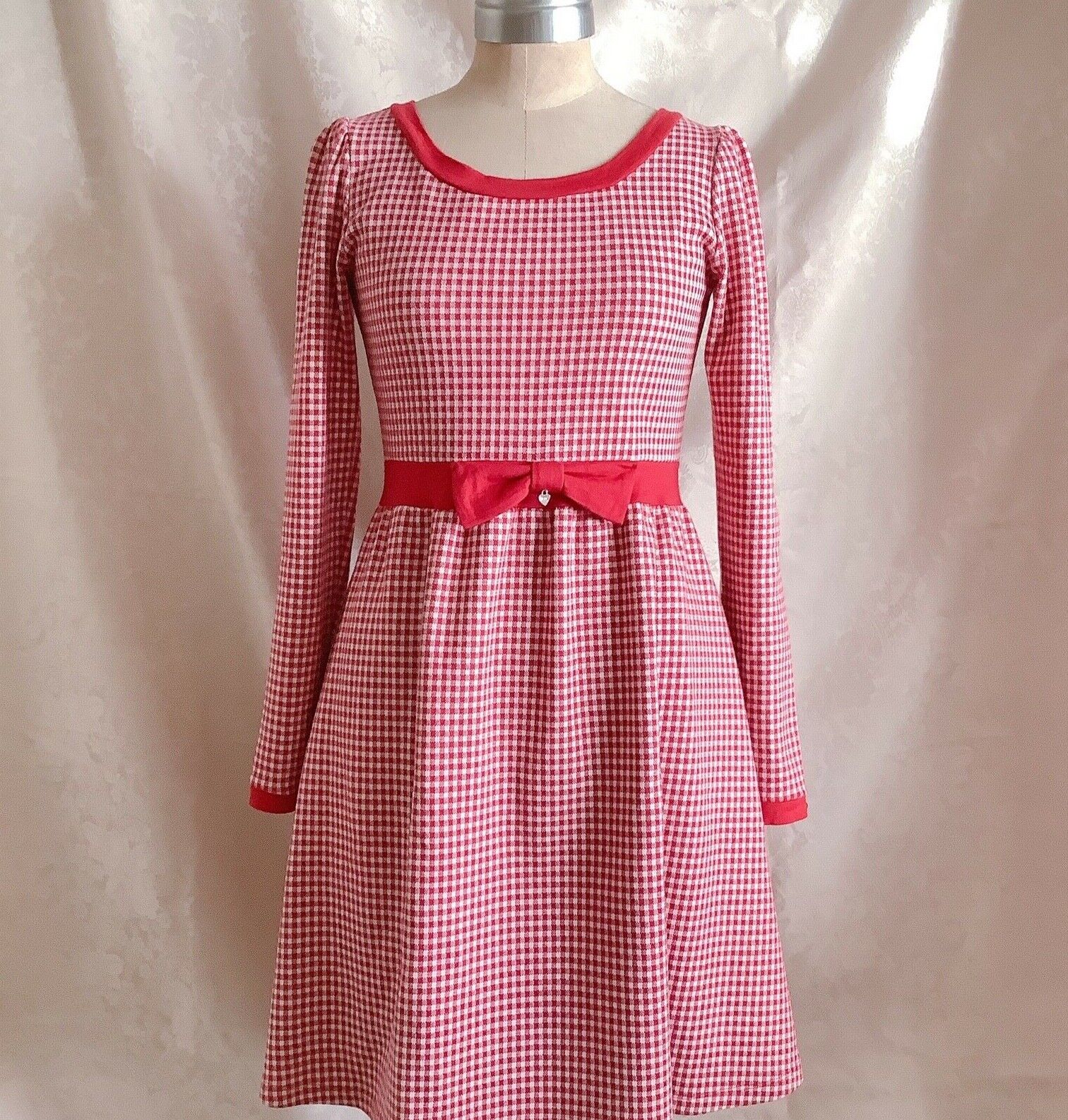 MILK Red Gingham Check Long Sleeve Wool Dress