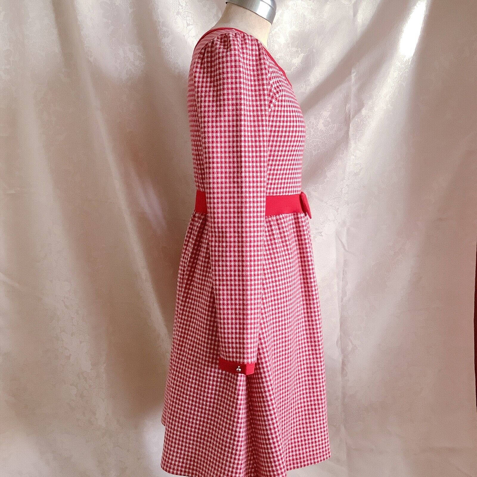 MILK Red Gingham Check Long Sleeve Wool Dress