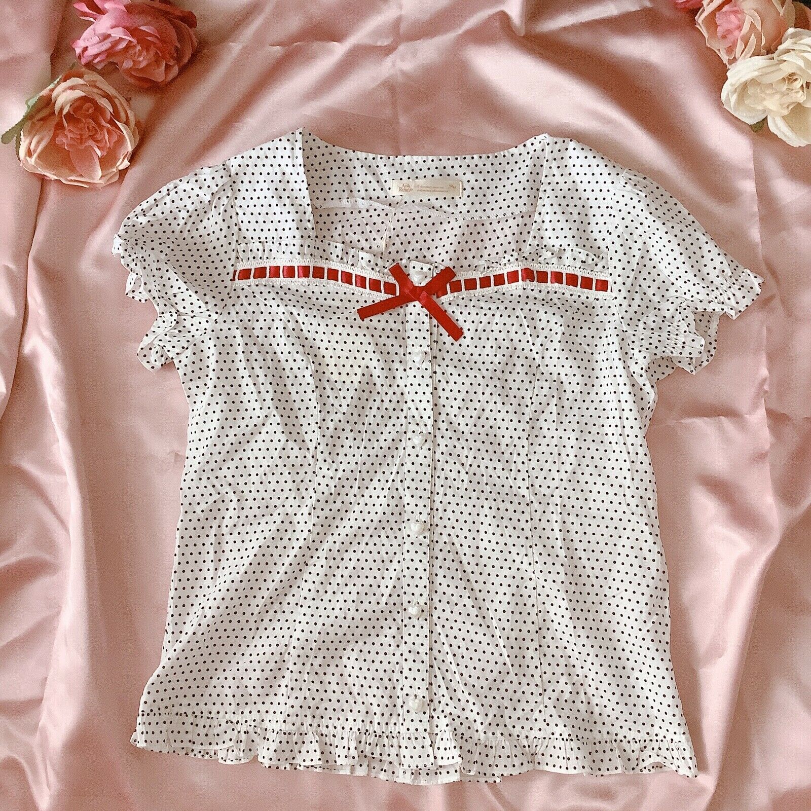 Ank Rouge Polka Dot Ribbon Blouse (White) New with tags