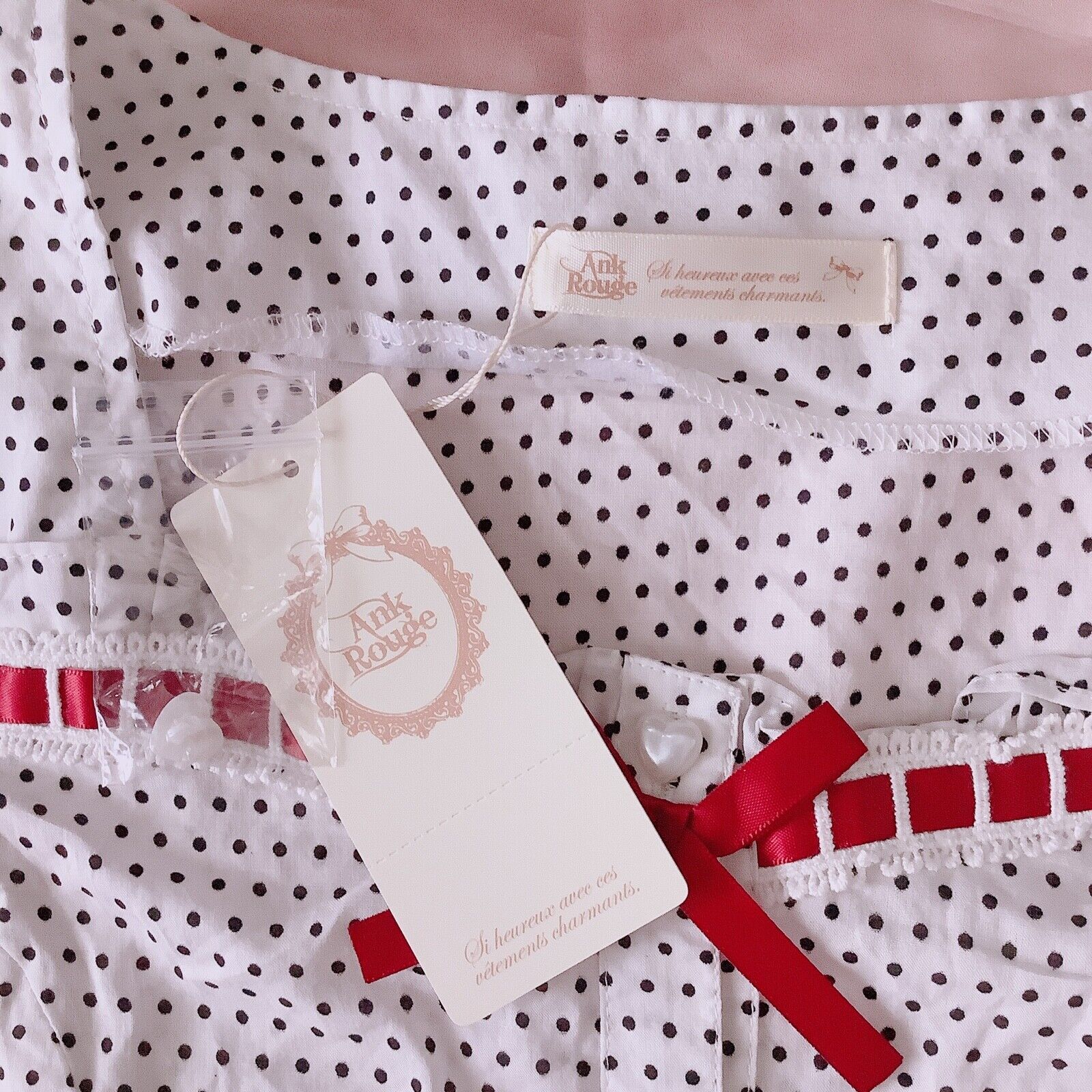 Ank Rouge Polka Dot Ribbon Blouse (White) New with tags