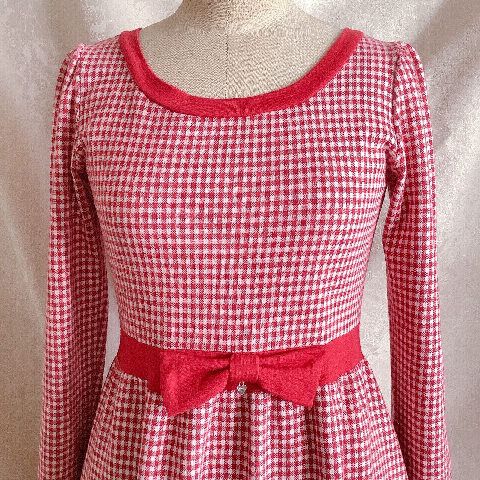 MILK Red Gingham Check Long Sleeve Wool Dress